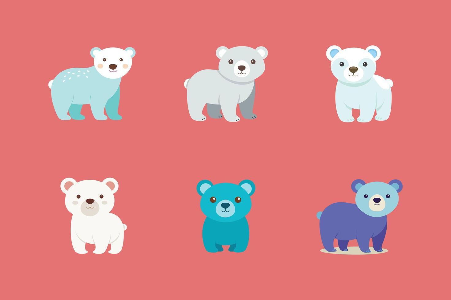 Polar bear icons set on a pink background vector