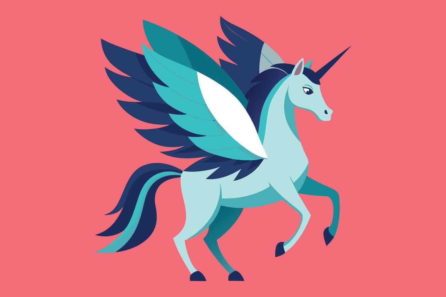 A cartoon blue unicorn with wings on its back vector