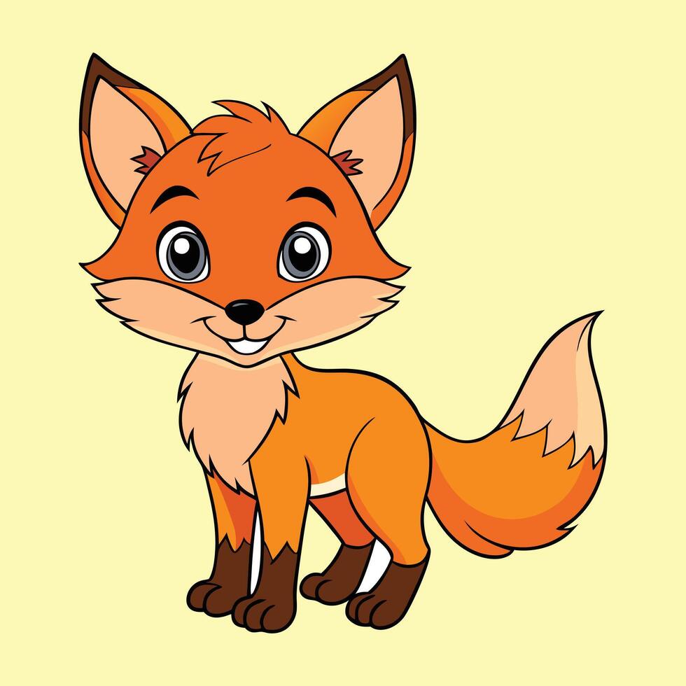 Cartoon fox on yellow background vector
