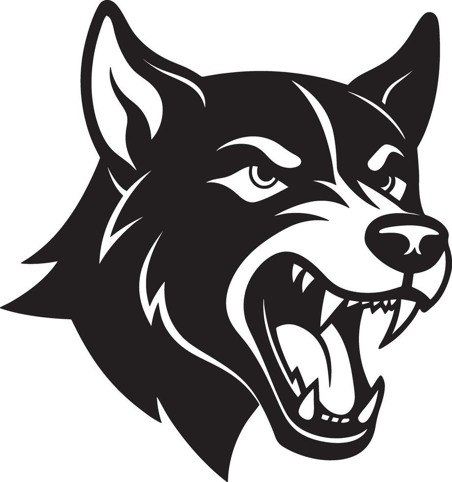 A black and white wolf head with its mouth open vector