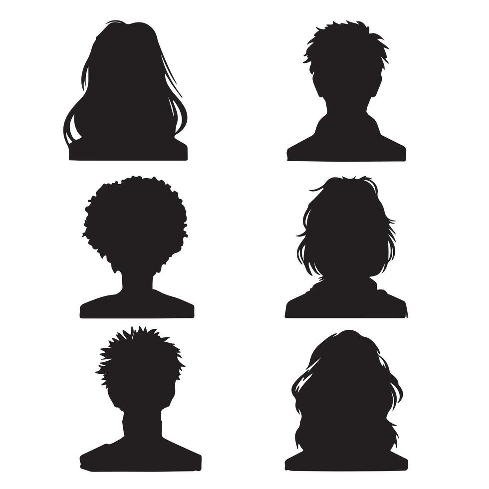 black Avatar portrait silhouettes. Woman and man faces portraits, anonymous characters avatars image with white background vector