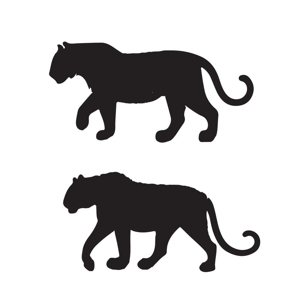 black silhouette tiger set vector