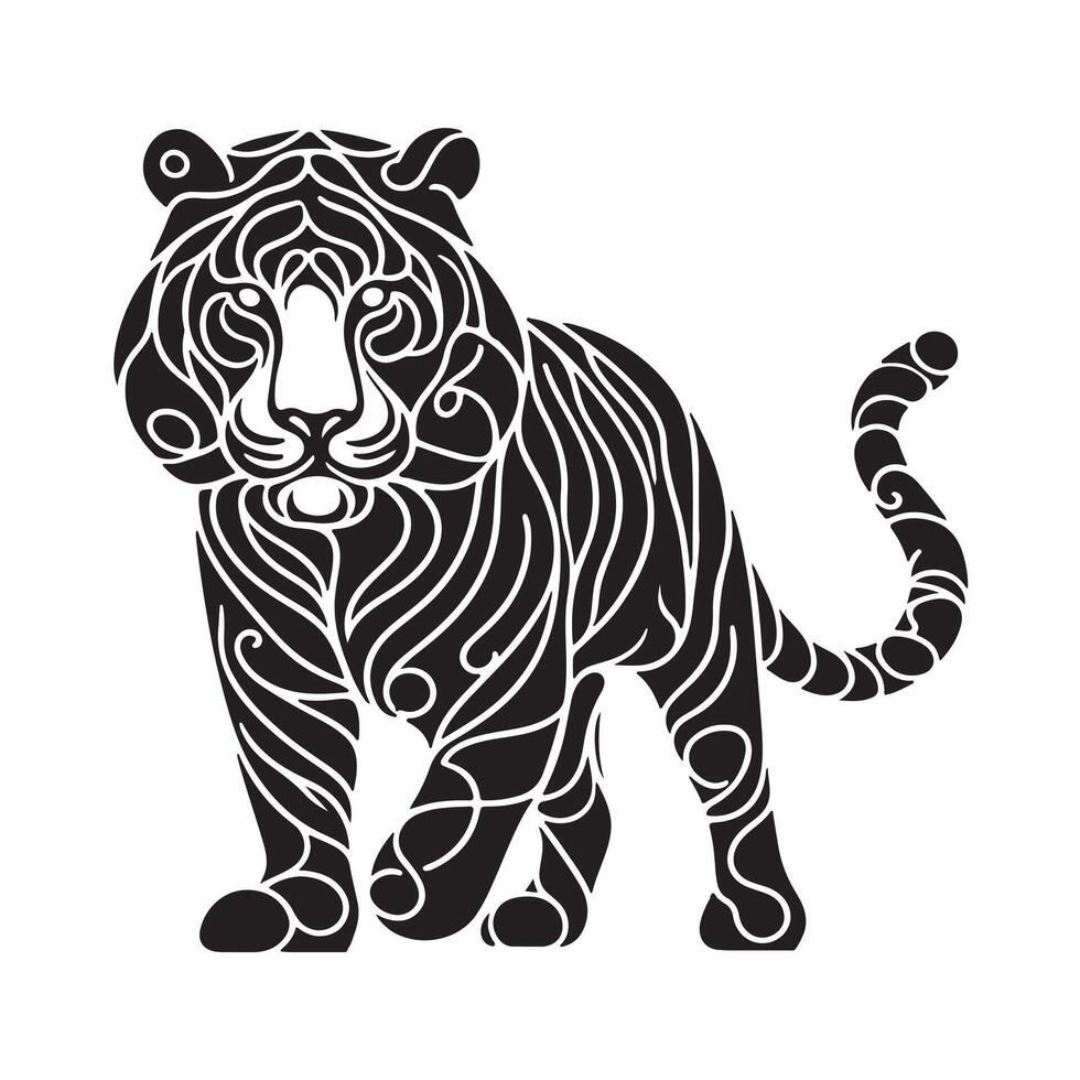 a black silhouette single line lion with white background image vector