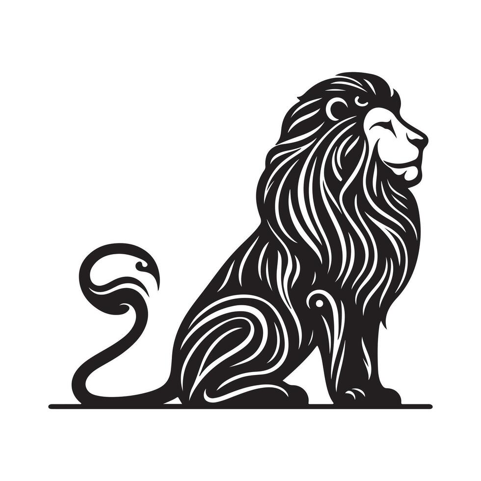 a black silhouette single line liion with white background image vector
