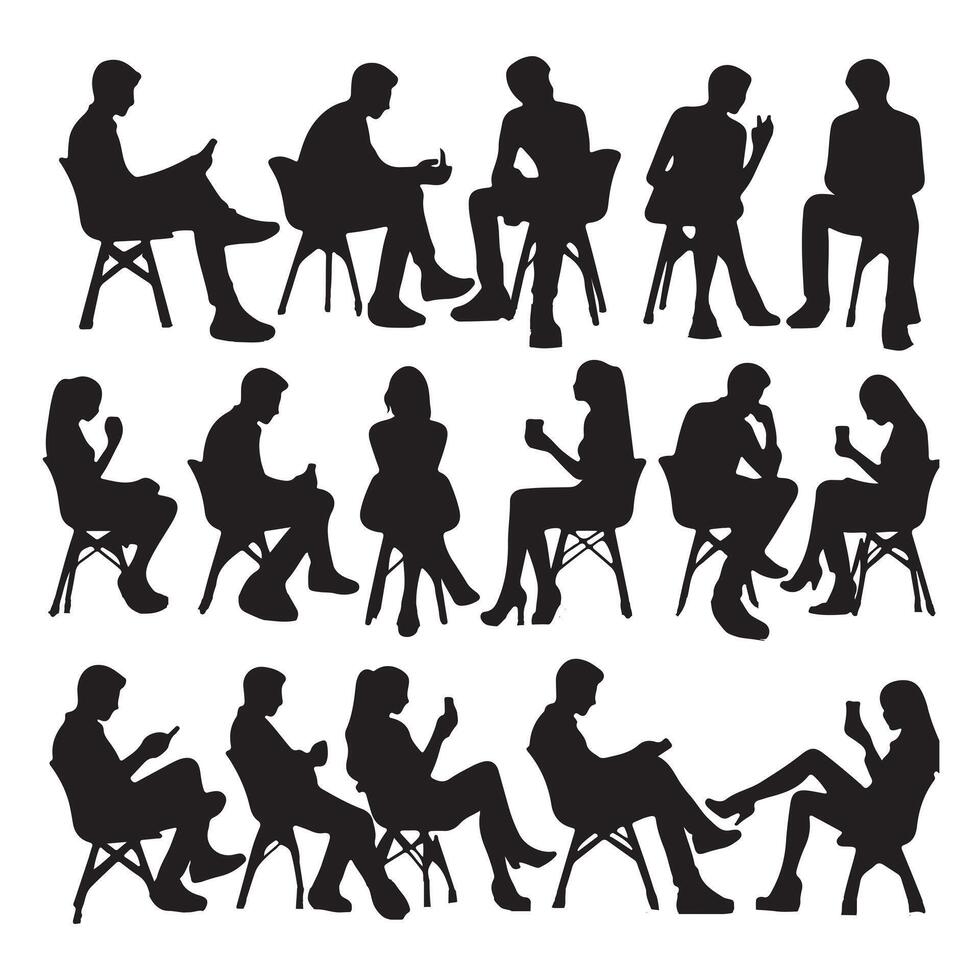 Silhouettes of people in sitting set with white background vector