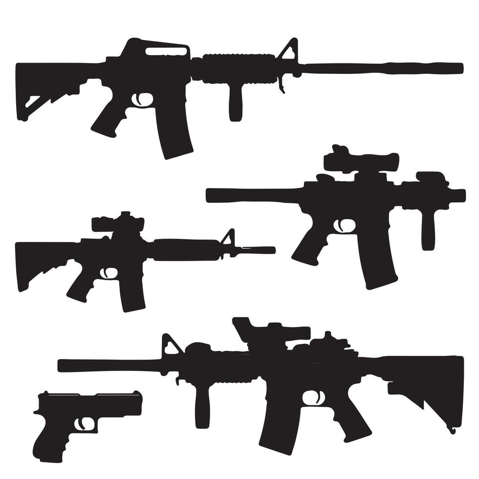 Assault rifle silhouette set on a white background vector