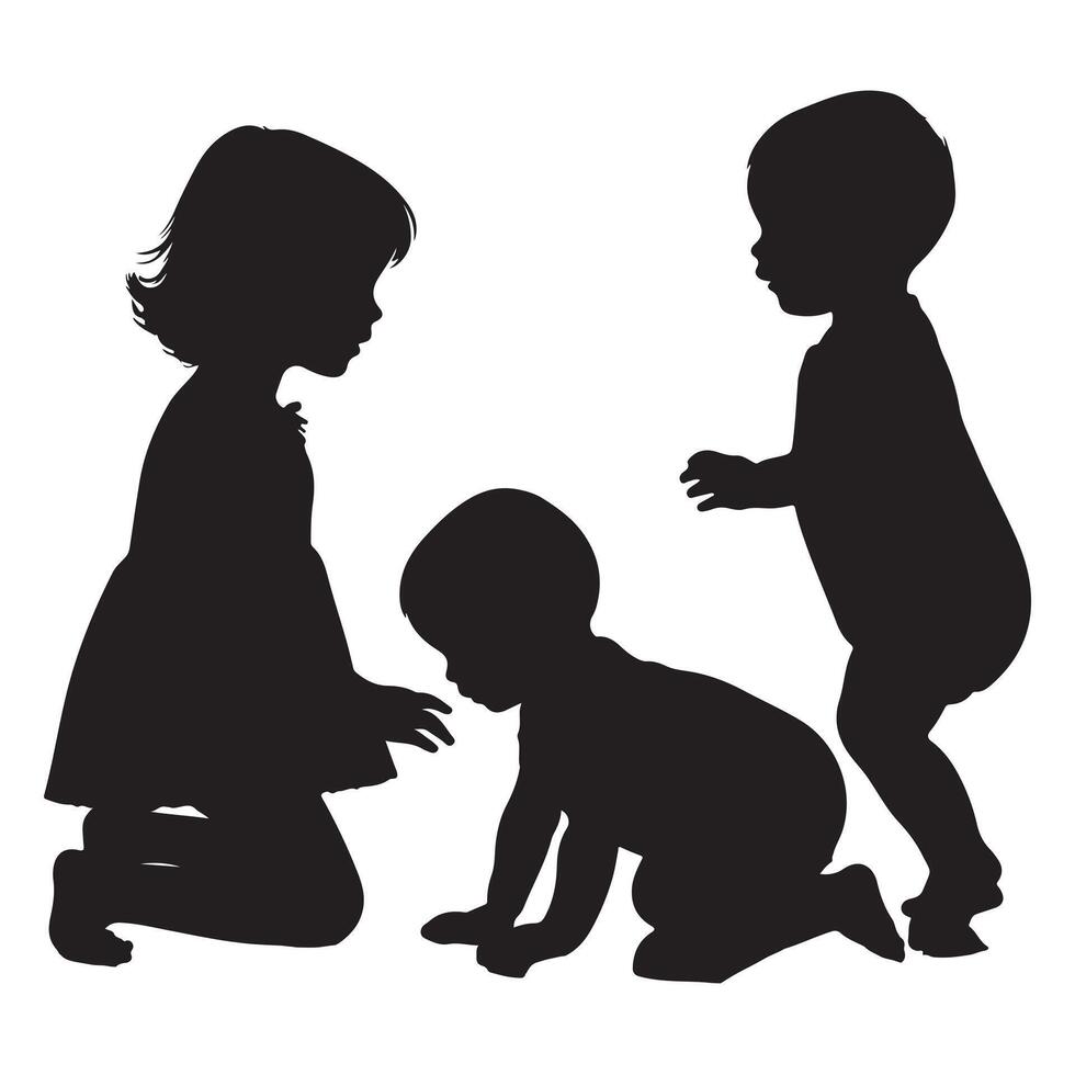 baby and toddler silhouette isolated on white background. Sitting, crawling and standing silhouette on a white background vector