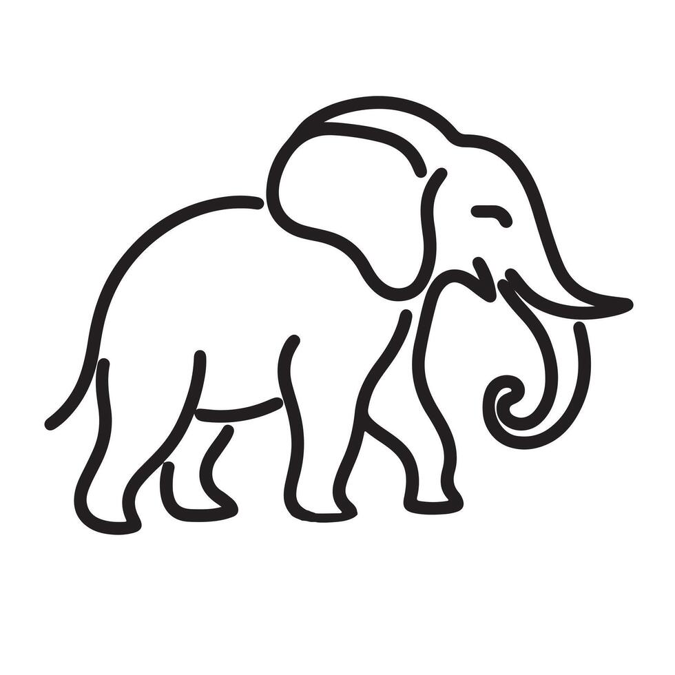A black silhouette single line elephant with white background vector