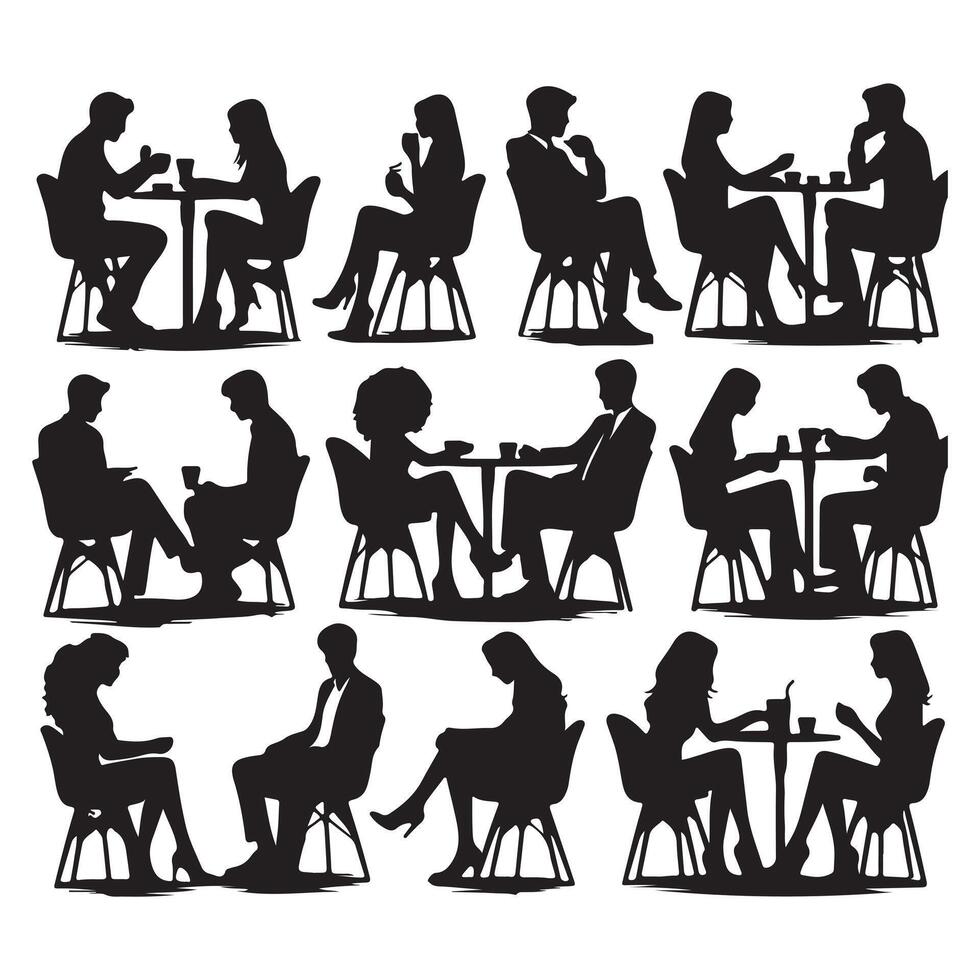Silhouettes of people in sitting set with white background vector