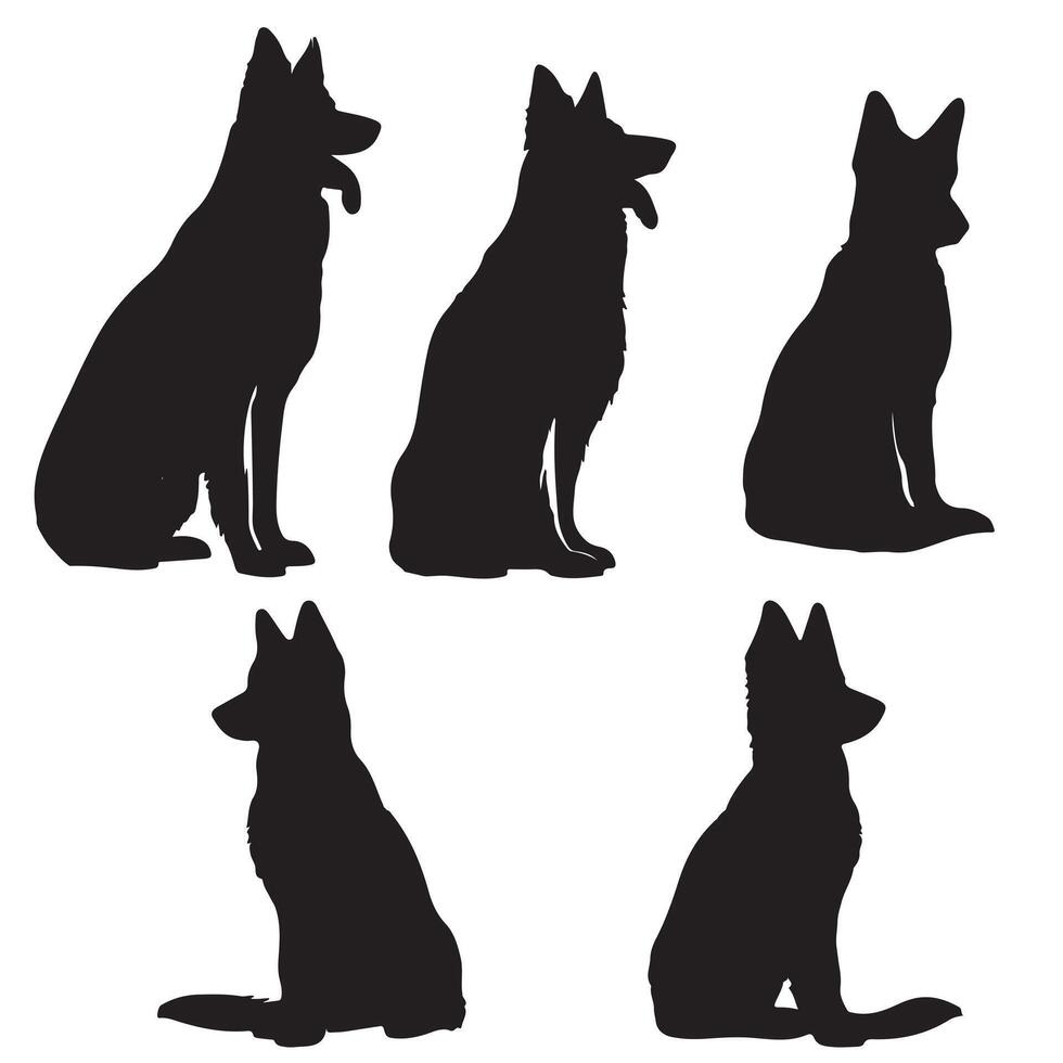 A set of German shepherd dog breed silhouette on white background vector