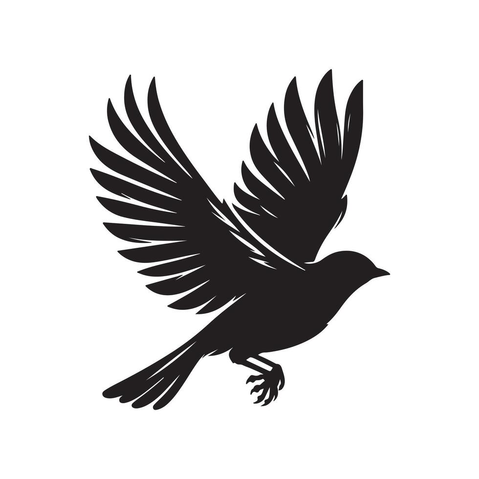 Silhouette of a bird in flight with wings spread wide on a white background vector