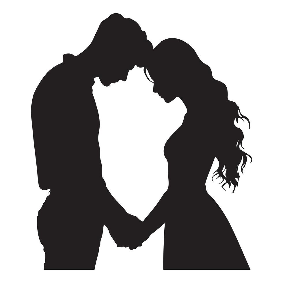 Silhouette of a couple holding hands and leaning toward each other on a white background vector