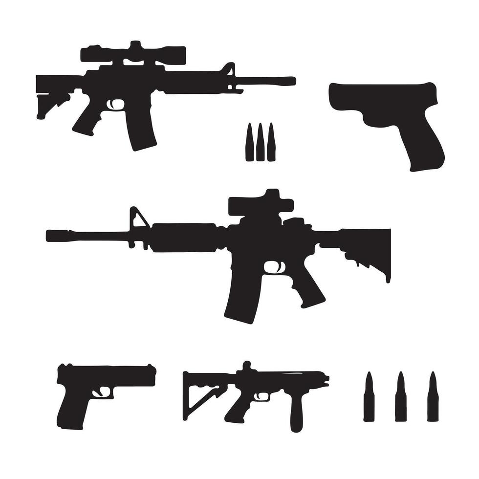 Assault rifle silhouette set on a white background vector