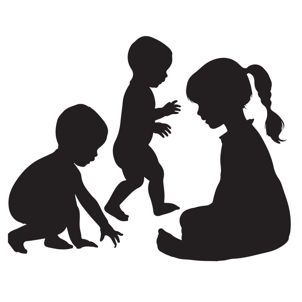 baby and toddler silhouette isolated on white background. Sitting, crawling and standing silhouette on a white background vector