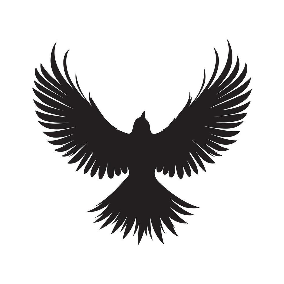 Silhouette of a bird in flight with wings spread wide on a white background vector
