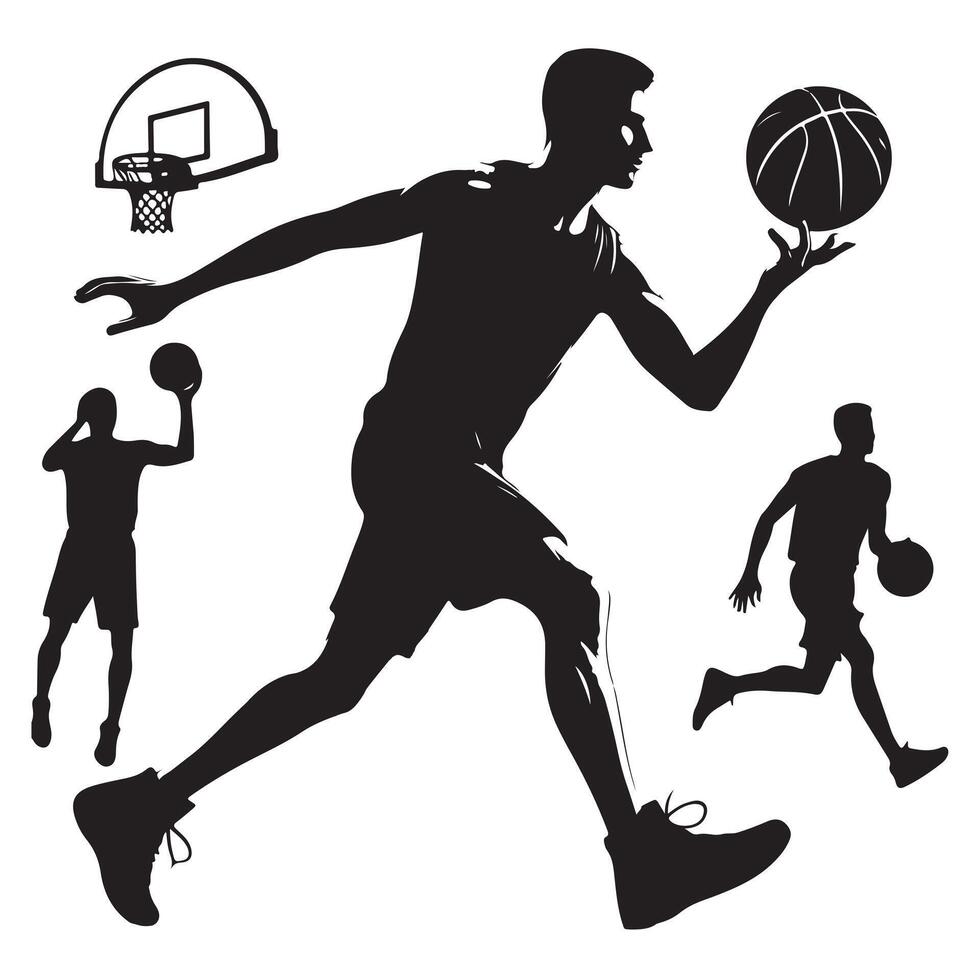 Man basketball player, people playing basketball silhouette on white background vector