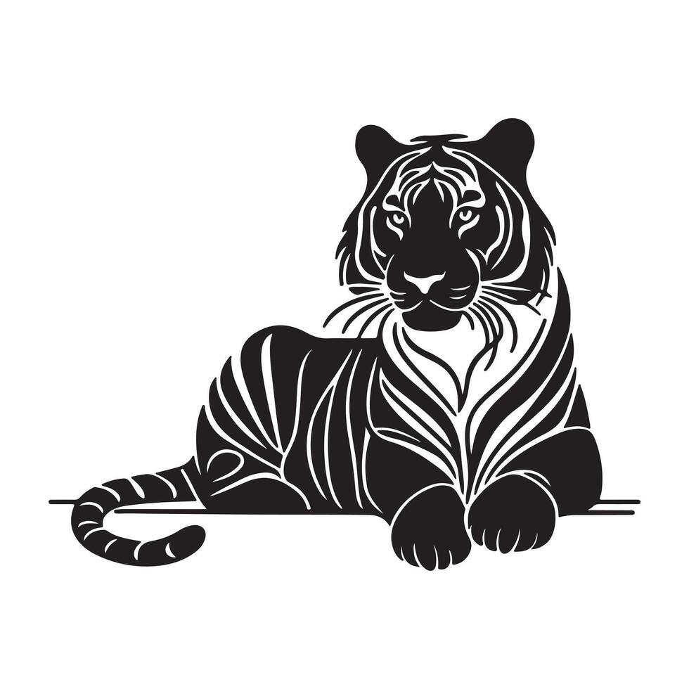 a black silhouette single line lion with white background image vector