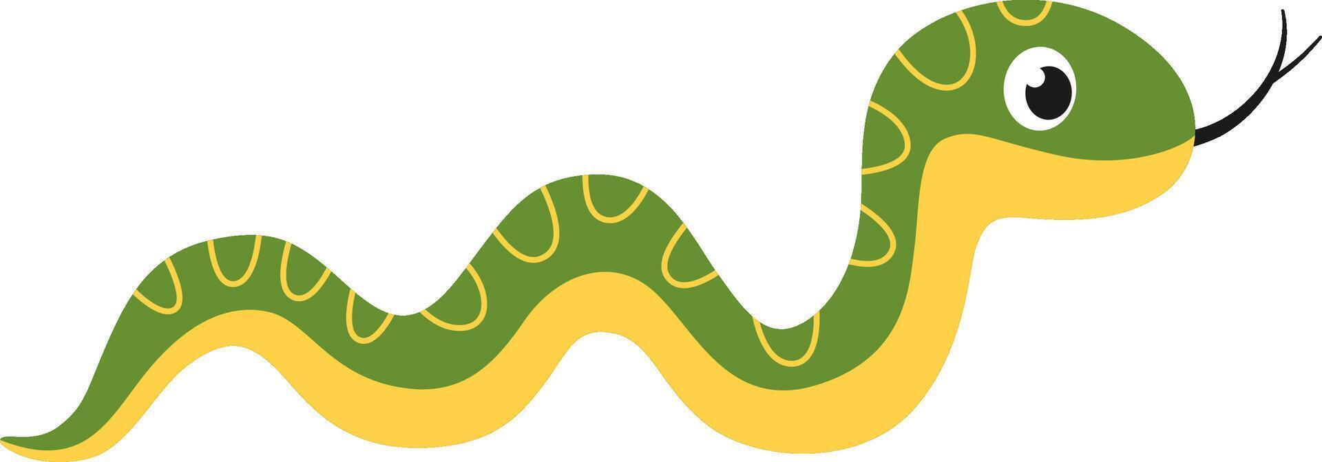 Cute baby snake. Cartoon green snake crawling. vector