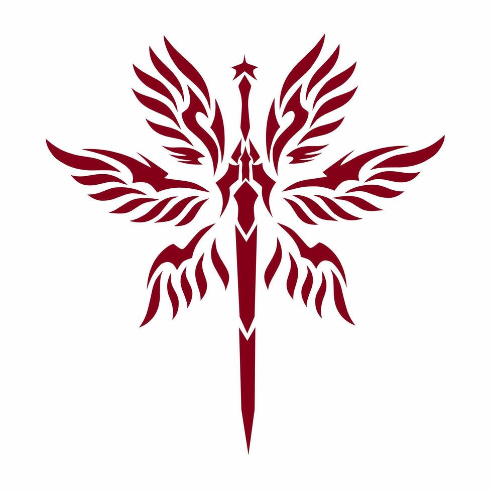 illustration graphic of tribal art design sword with six wings vector