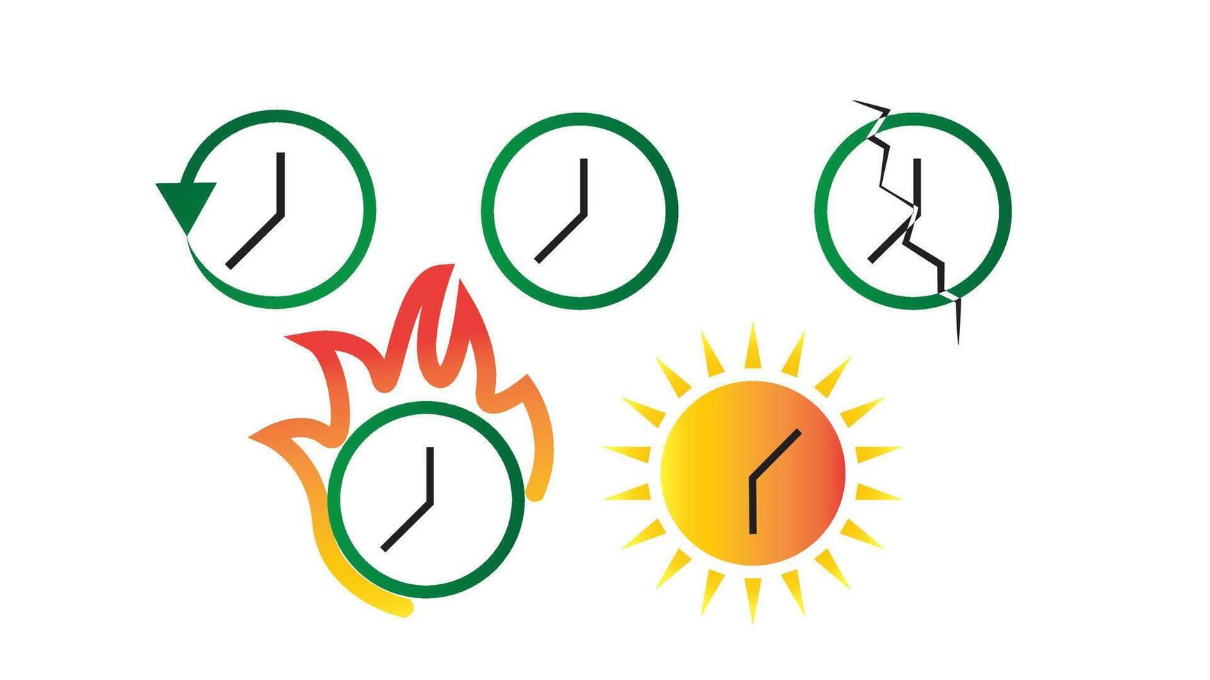 Conceptual Time Icons, contain time running out , break time, wasting tme, and time to shine vector