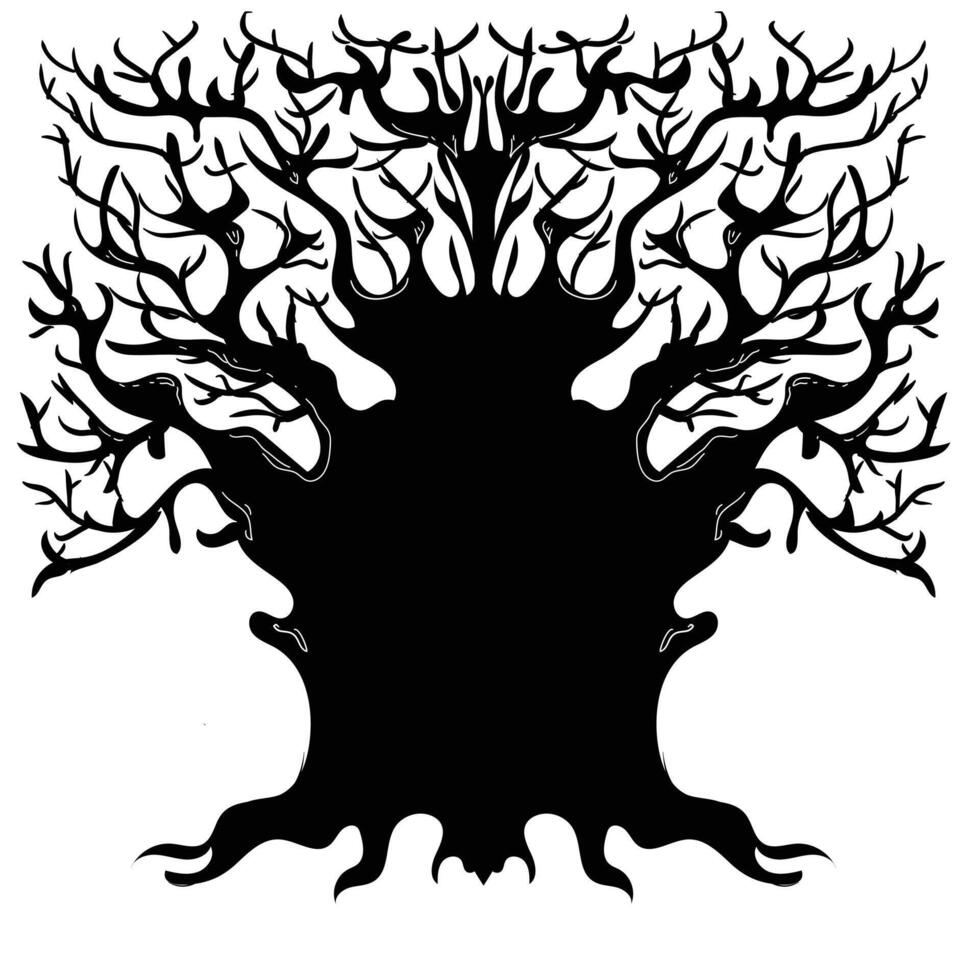 illustration of a dry tree silhouette with a white background. suitable for a halloween themed background vector