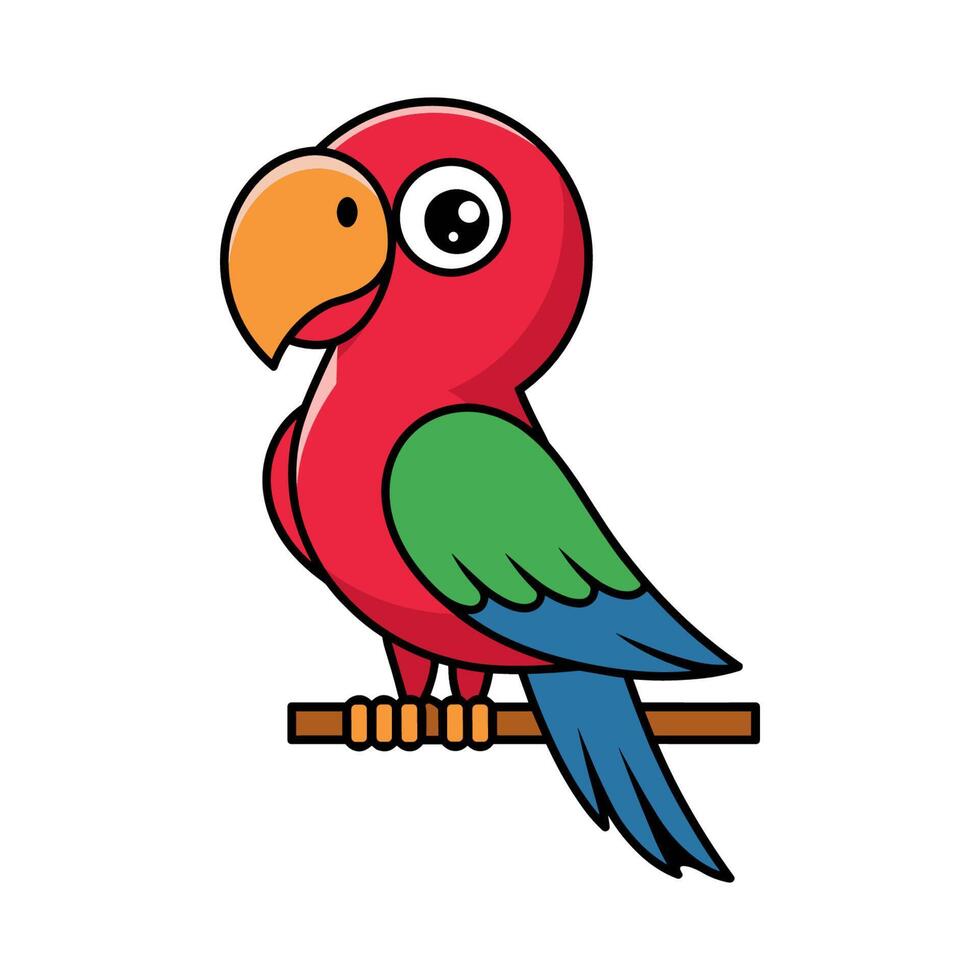 a cute cartoon red parrot sitting on a branch vector