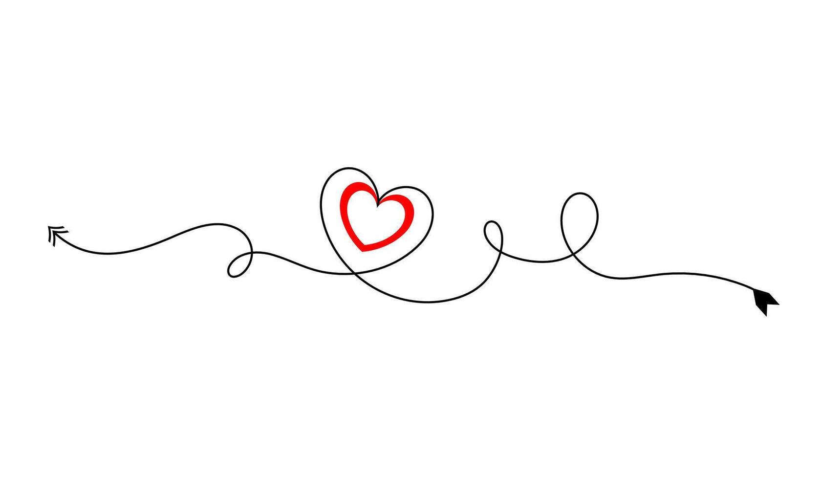 One continuous heart and color shaped heart sign. Romantic symbol and flourish. vector
