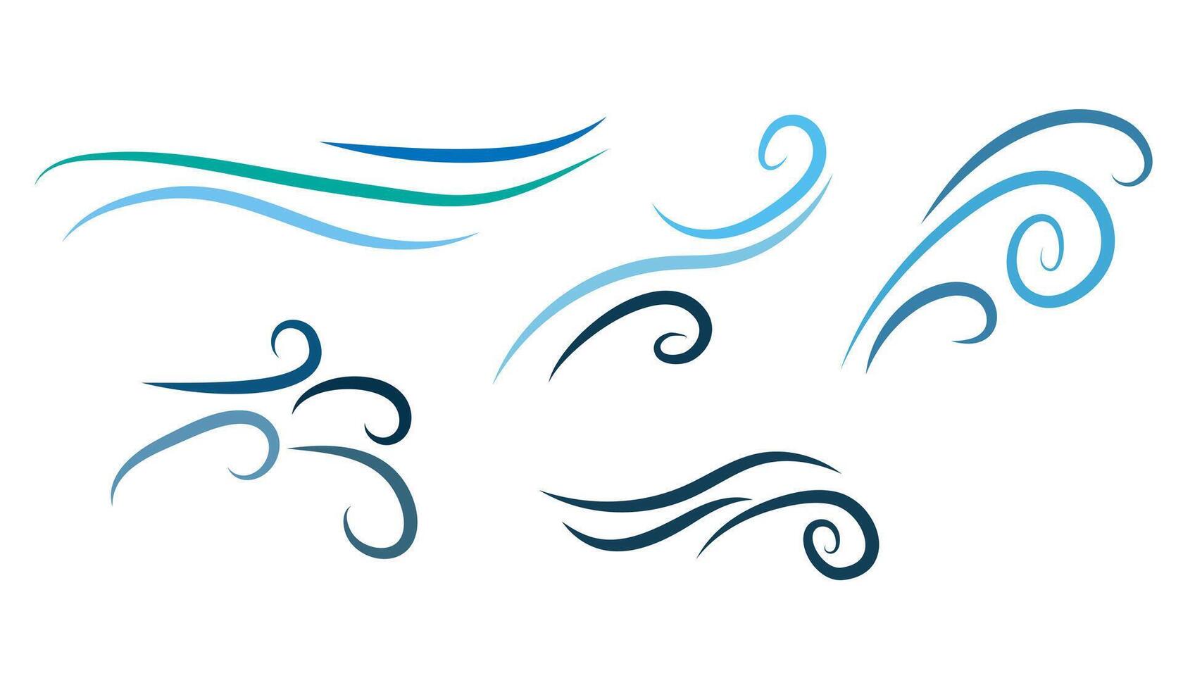 Hand drawn doodle wind line motion sketch air blow, swirl elements set isolated illustration. vector