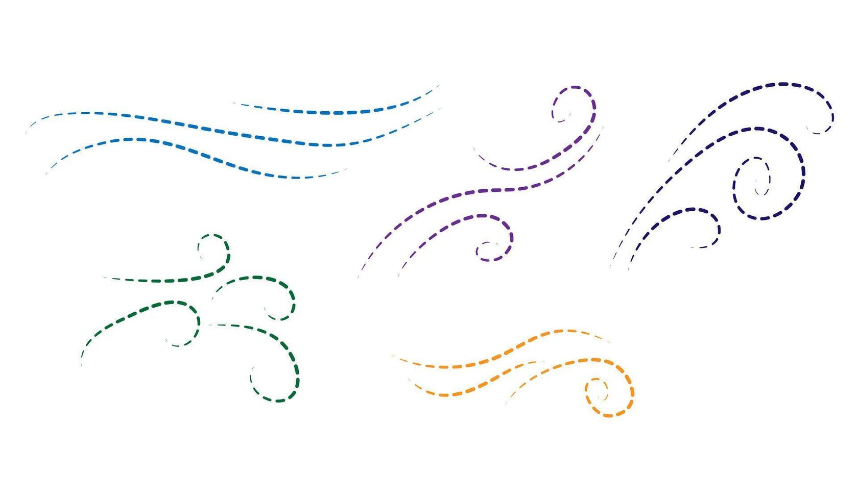 Wind line motion sketch air blow, swirl elements set isolated illustration. vector