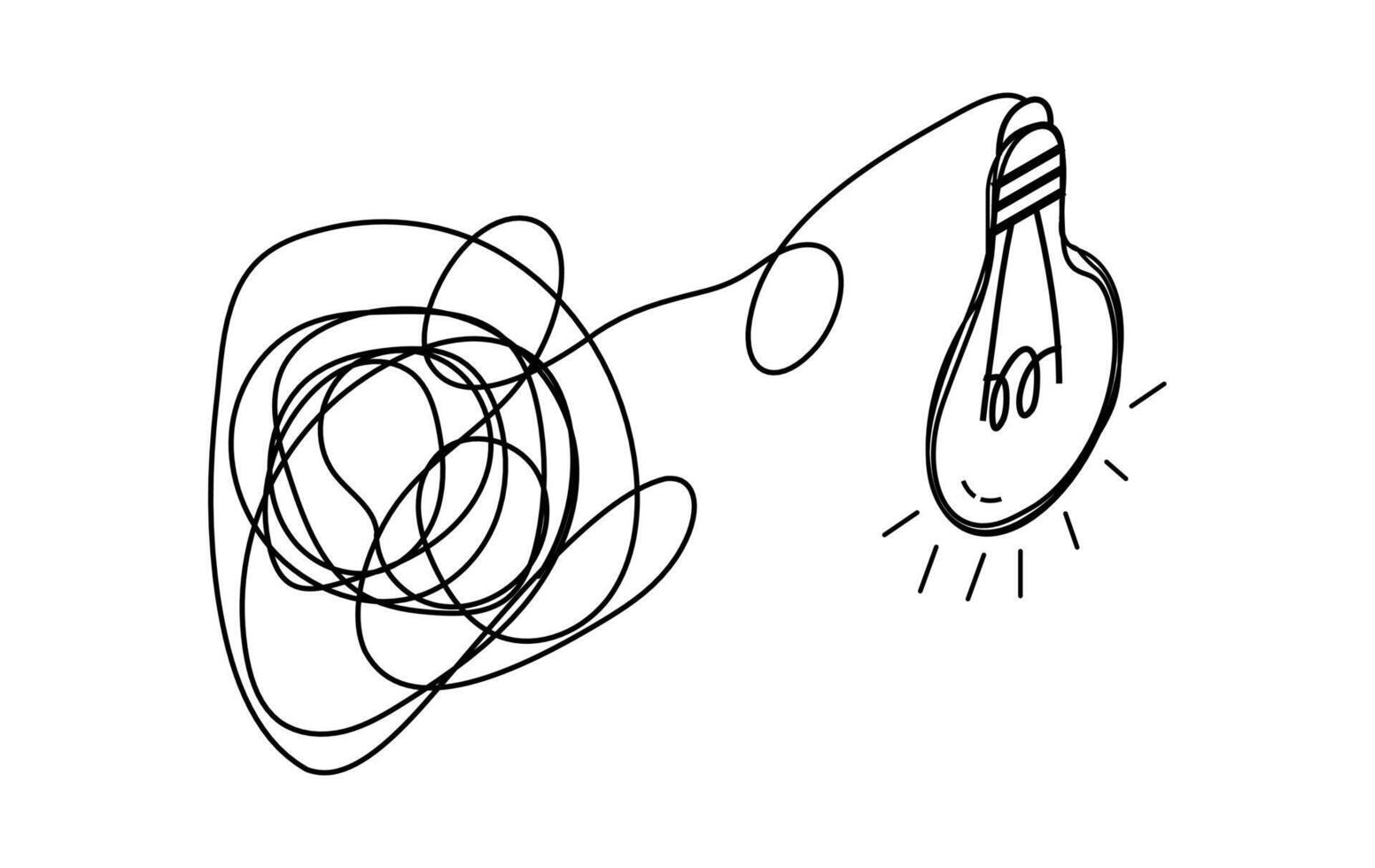Brainstorming light bulb with line drawing sketch of an electric bulb illustration. vector