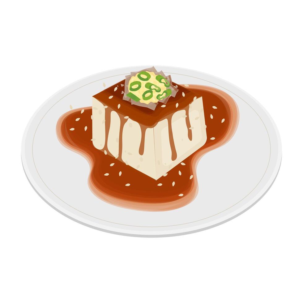 Illustration Logo Clipart Hiyayakko Japanese cold tofu with soy sauce on a plate vector