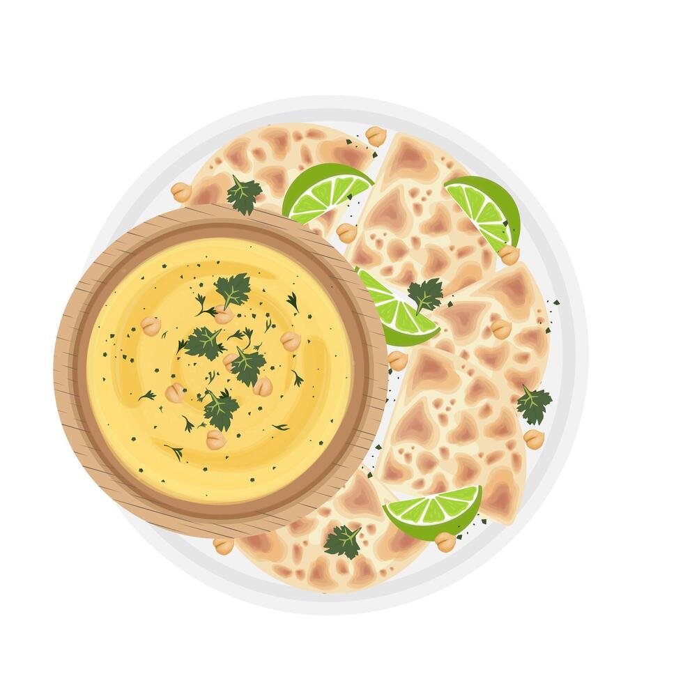 Illustration Logo Clipart Homemade Chickpea Hummus with Pita Bread vector