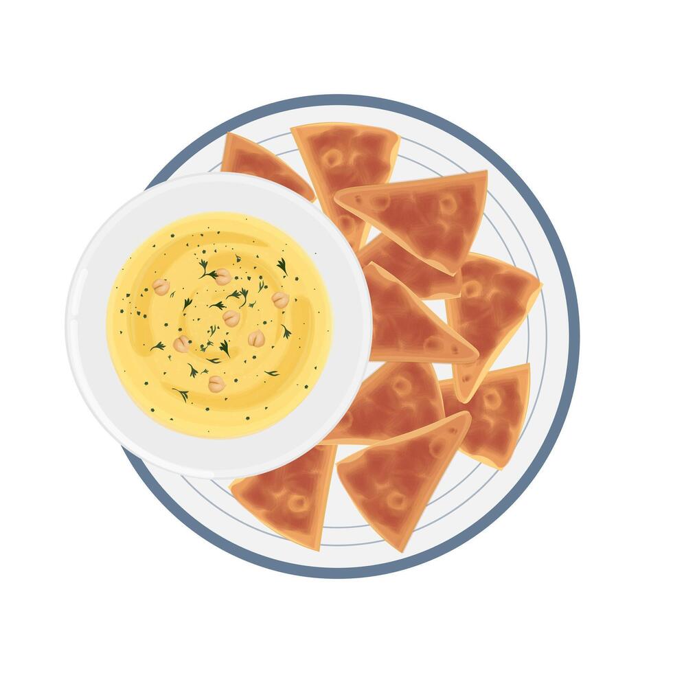 Illustration Logo Clipart Top View Hummus with Pita Bread vector