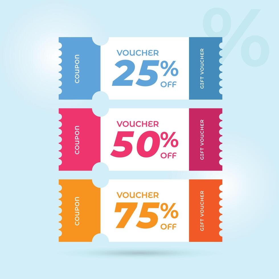 percent off Sale Voucher Coupon. Percent promotion illustration. Tag label, sale banner with discount coupon vector