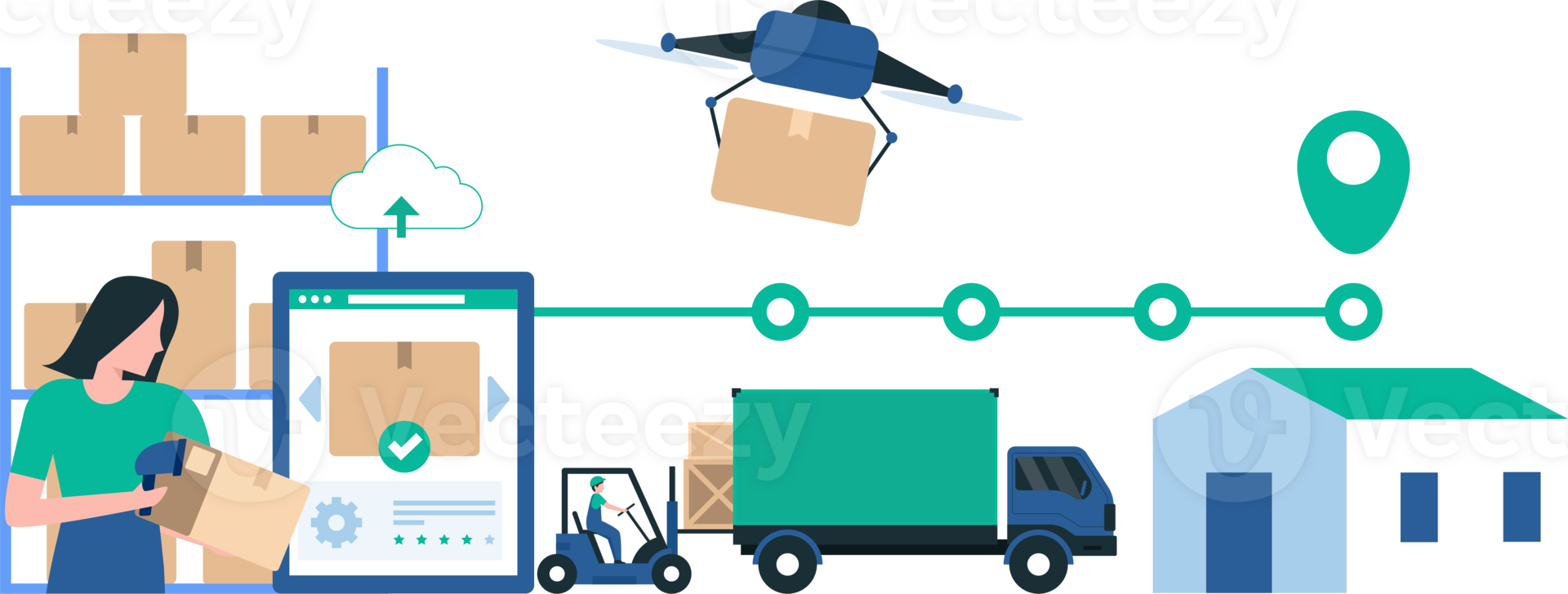 Warehouse Team Coordinating Logistics and Inventory Management. Illustration of Efficient Teamwork in Streamlining Supply Chain Operations. Illustration png