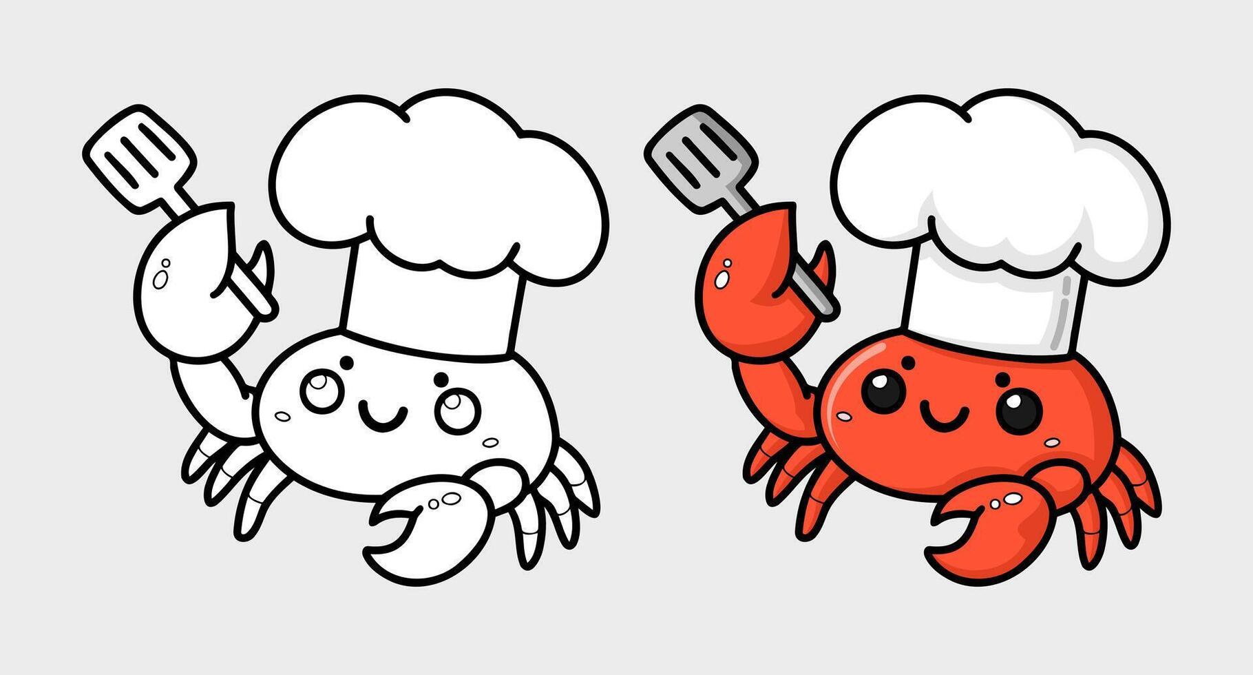learn to color chef crab, coloring book, coloring pages for children. vector