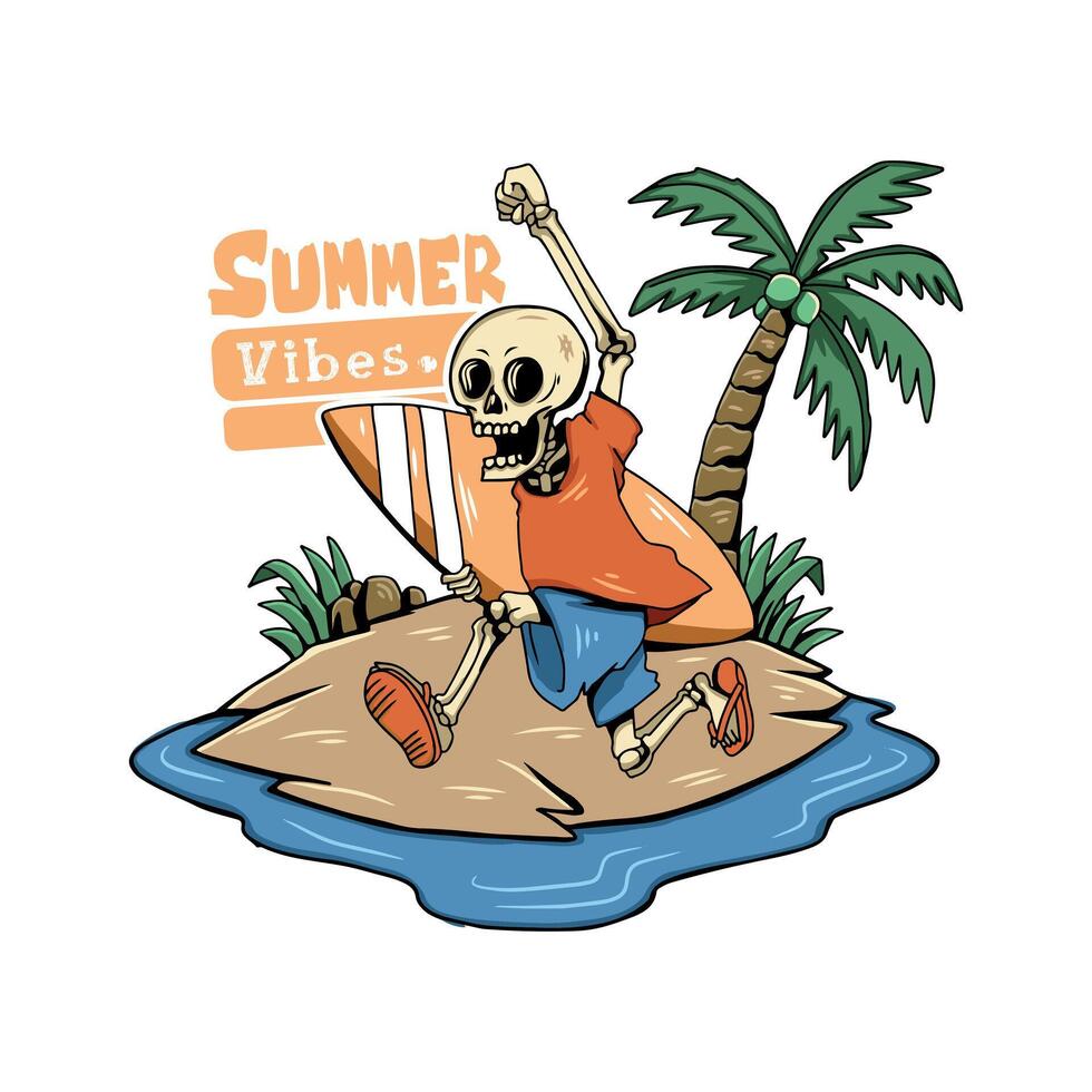 A Skeleton enjoying the summer time at beach vector