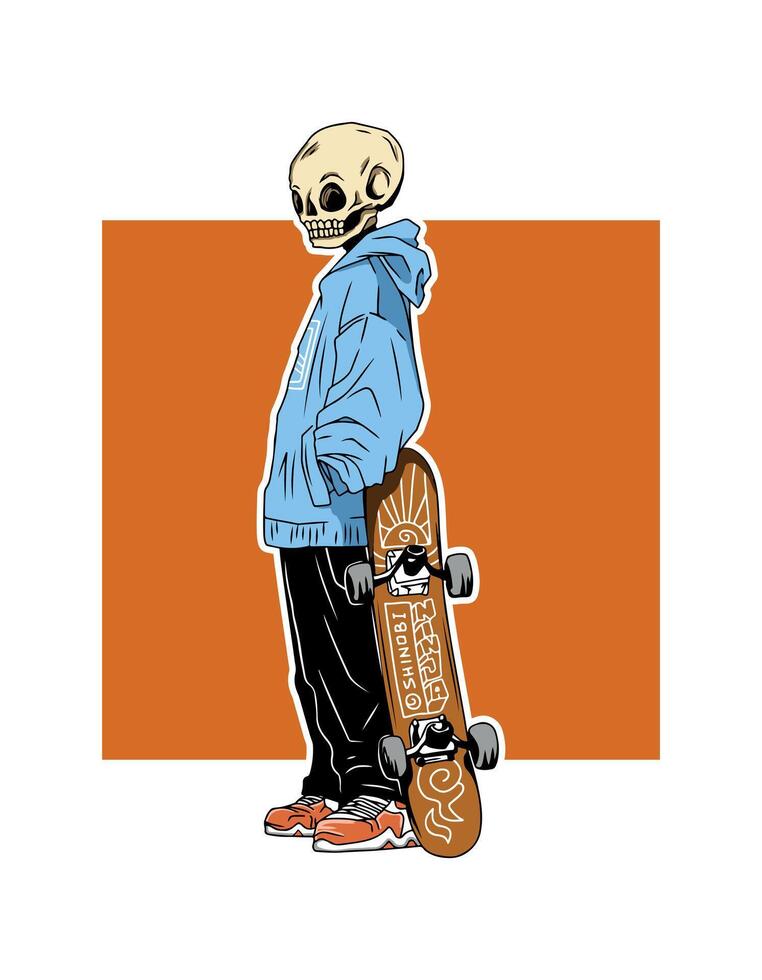 Skull skater character illustration. used for apparel prints, posters and other uses vector