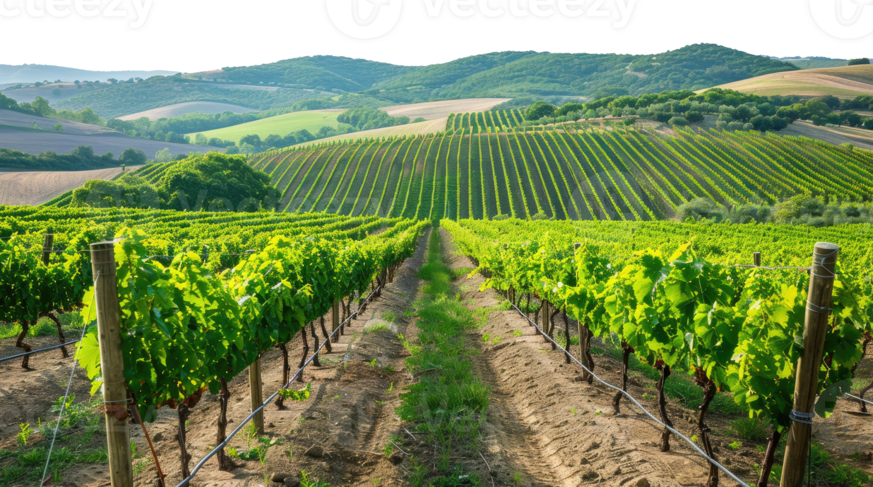 Vineyard with Rows of Green Vines png