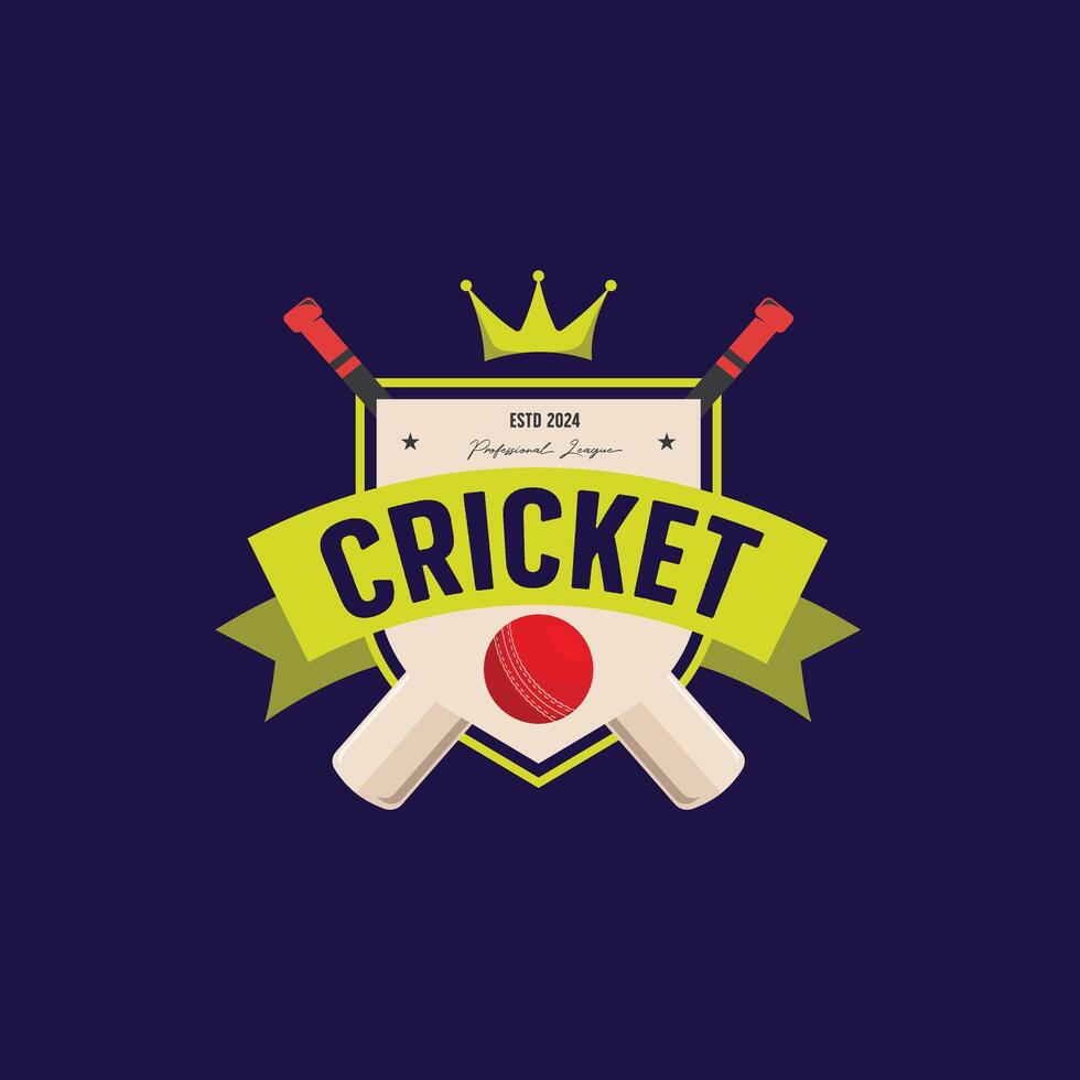 cricket king logo shield emblem with crown element object design. vintage cricket logo illustration for team and club vector