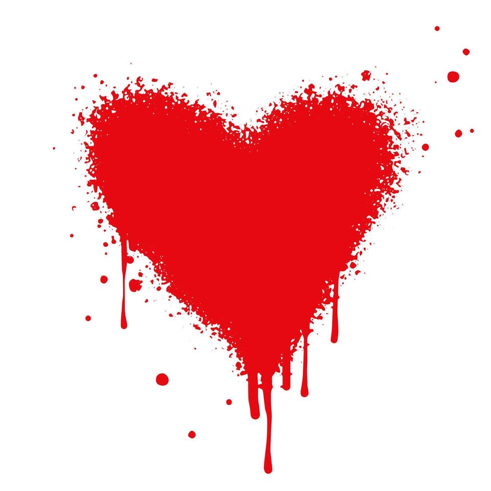 Spray painted graffiti heart sign in red over white. Love heart drip symbol. isolated on white background vector