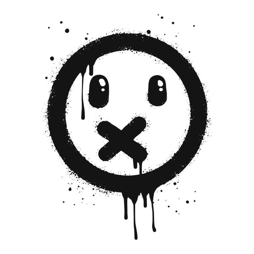 Keep silence face emoji character. Spray painted graffiti mute face in black over white. isolated on white background vector