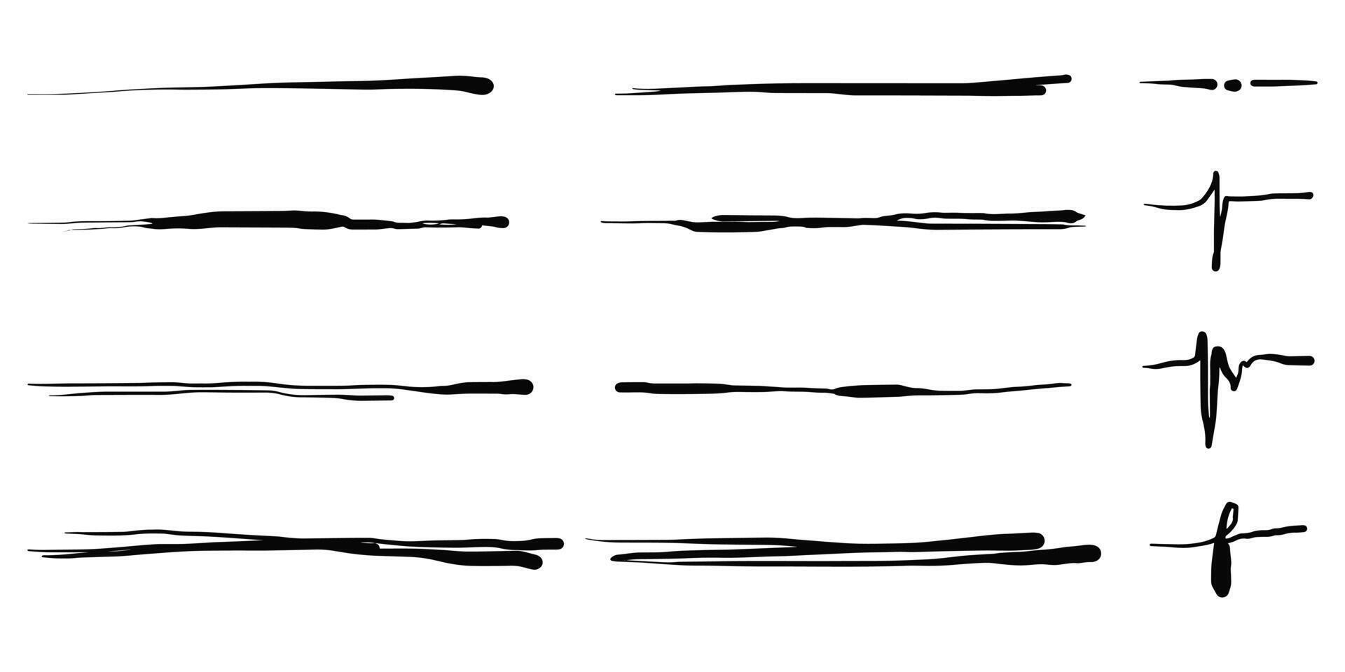 Hand drawn set of underline, curly swishes, swashes, swoops. swirl. Highlight text elements vector