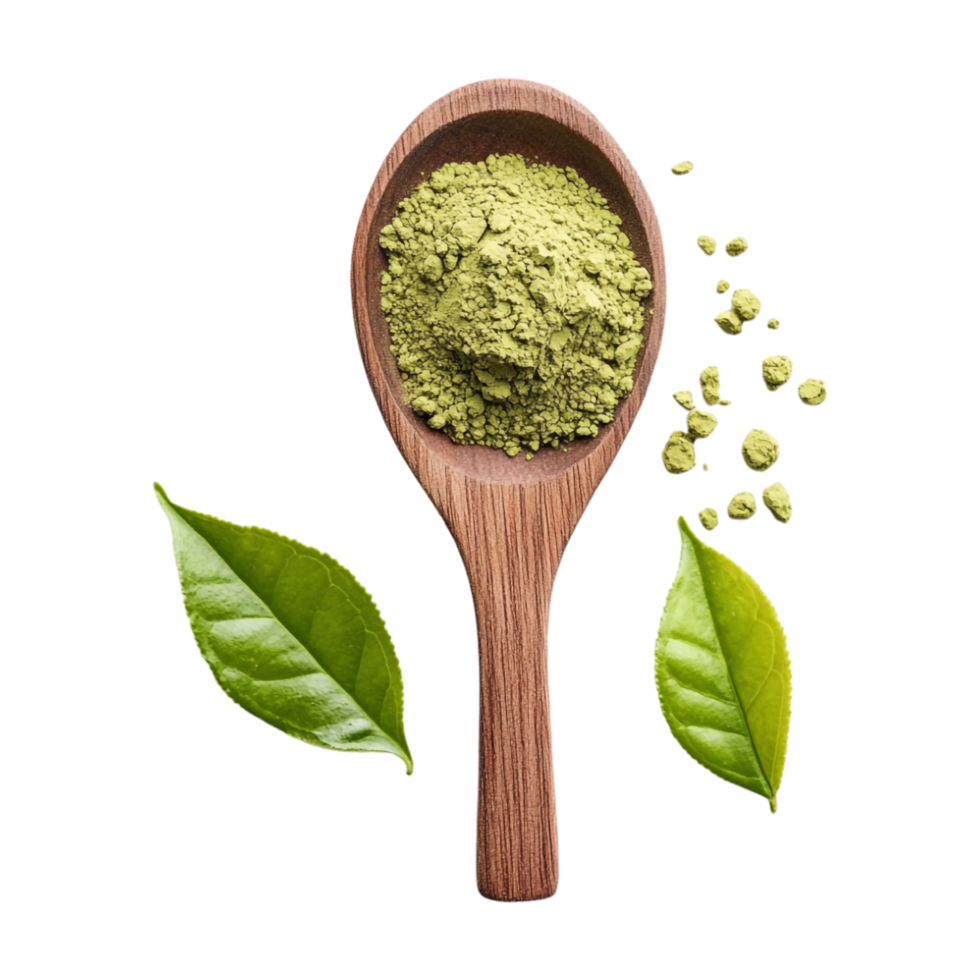 Mint Powder in a Wooden Spoon on Transparent Background png