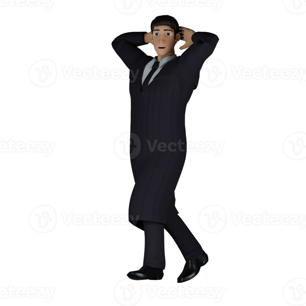 3D Professional Male in Judge Role. A male judge is seen walking while hiding both of his hands behind his head. Judicial png