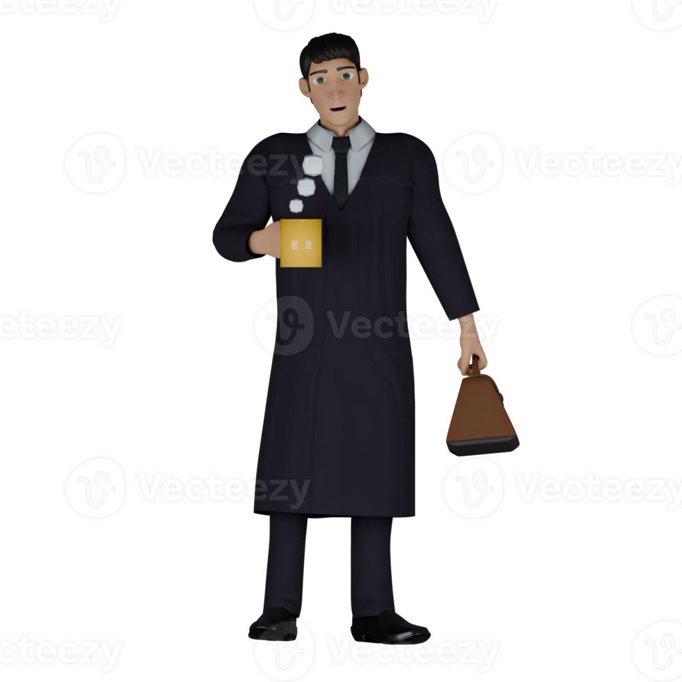 Judicial Male Judge. A male judge is seen standing casually with his right hand carrying a briefcase and his left hand raised in front of his chest while carrying a drinking glass. png