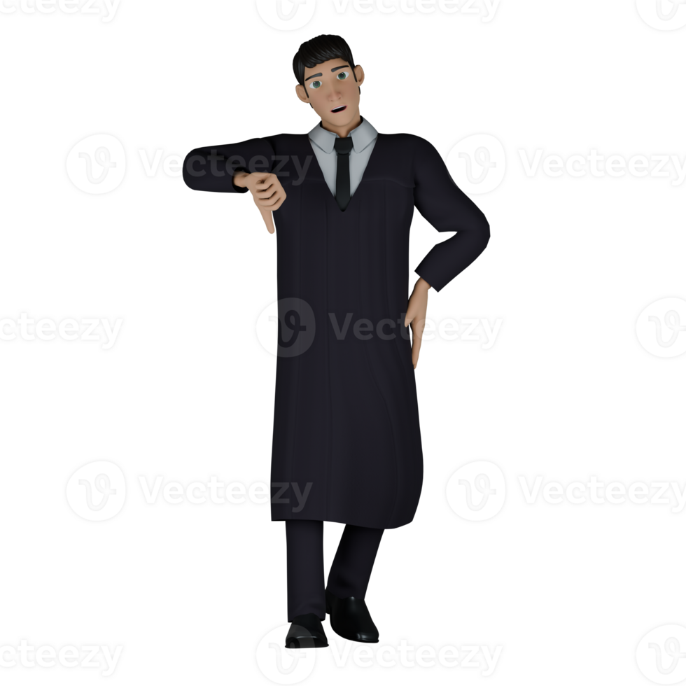 3D Judicial Judge Male. A male judge is seen standing while raising his right arm while giving a thumbs up, while his left hand is on his waist. Professional png