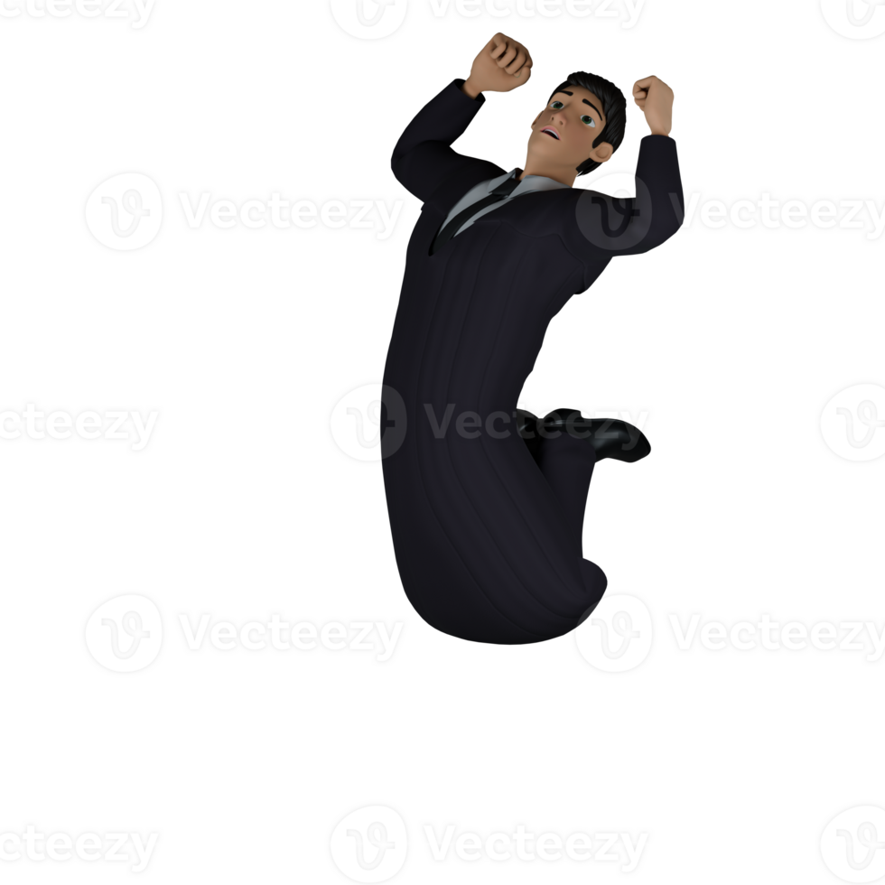 3D Male Judicial Character. A male judge who appears to be jumping with both his hands clenched and raised upwards and both his legs bent backwards. Judge Professional png