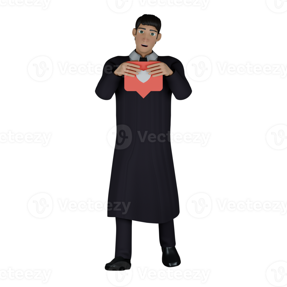 3D Male Judge in Action. A male judge appears to be holding a red envelope in front of his chest with both his hands. Professional Judicial png