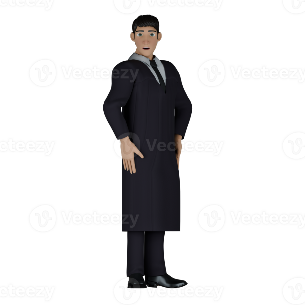 Male Judge Professional Character. A male judge looks like he is standing looking to the right and with both hands on his waist. png